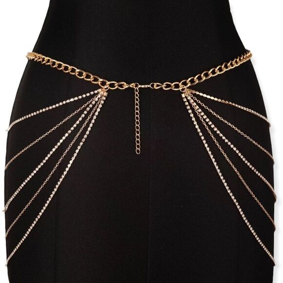 Golden Rhinestone Multi Layer Chains Body Chain Waist Belt NEW - Picture 3 of 4